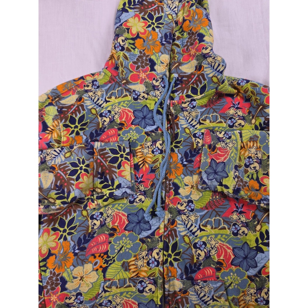 Walt Disney World Hoodie Womens XL Multicolor Hawaiian Floral Mickey Minnie Zip